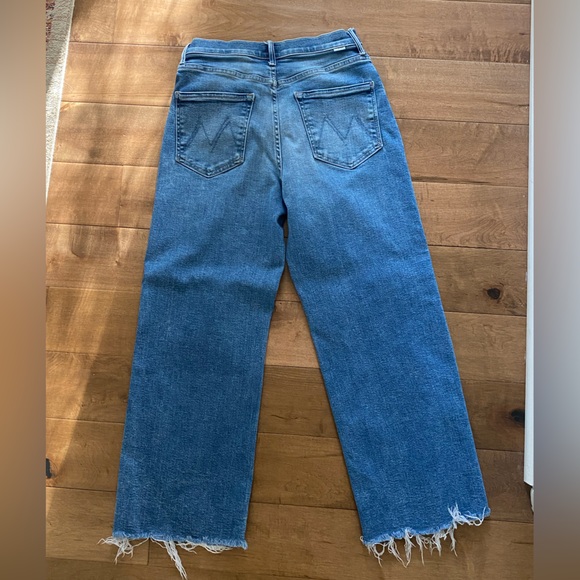 MOTHER Straight Leg Jeans in Medium Blue with Frayed Hem - Picture 2 of 5
